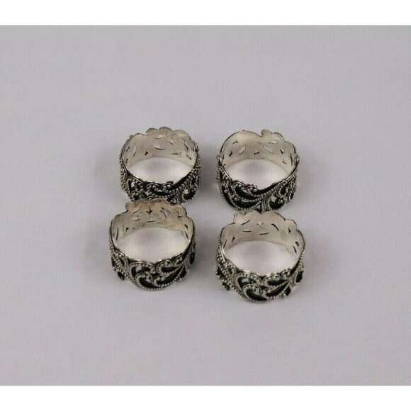 Sterling Silver Lois Hill Set of 4 Scroll Napkin Rings - Picture 2 of 7